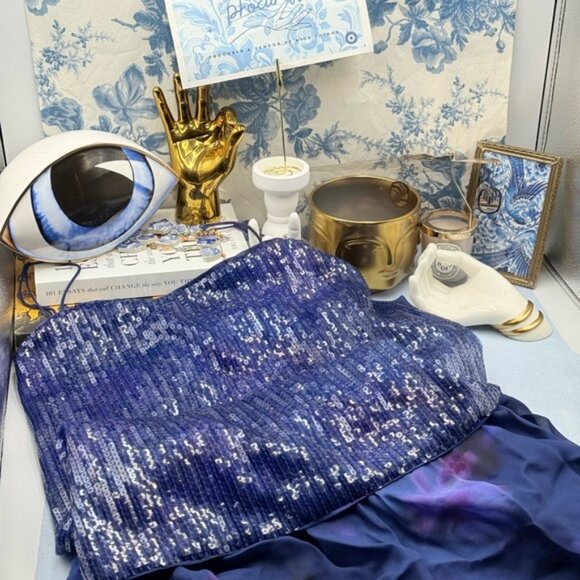 🆕 RAT & BOA 🧿 NWOT Violetta Blue Sequin & Floral Printed Maxi Dress, Sz XXS - Picture 12 of 15